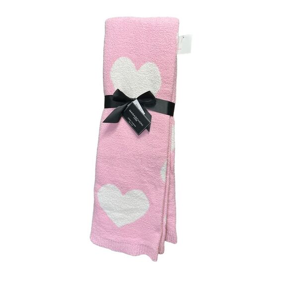 Magascheni Home Oversized Pink Plush Throw with White Hearts